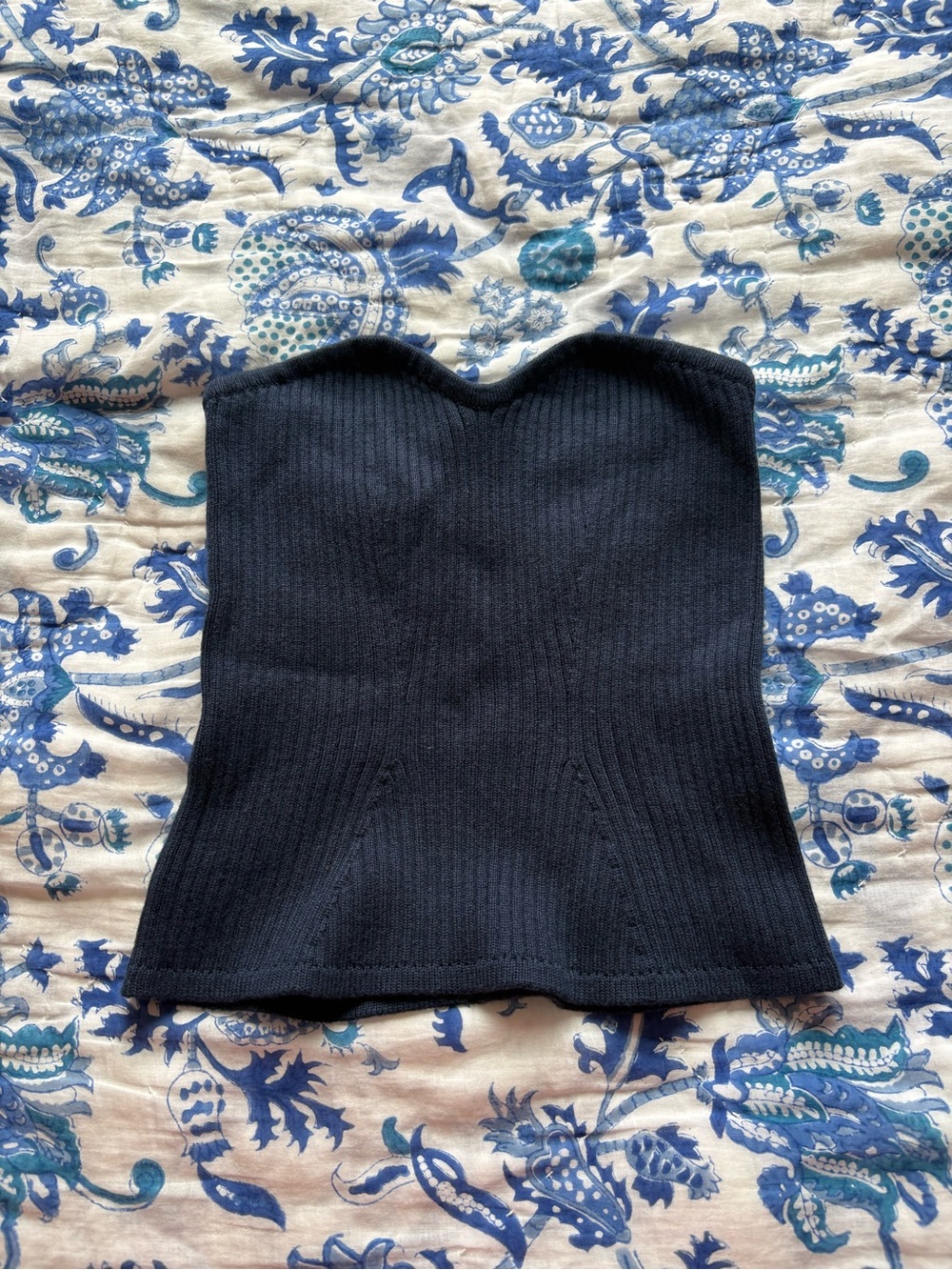 Mango Navy Ribbed Sweetheart Tube Top